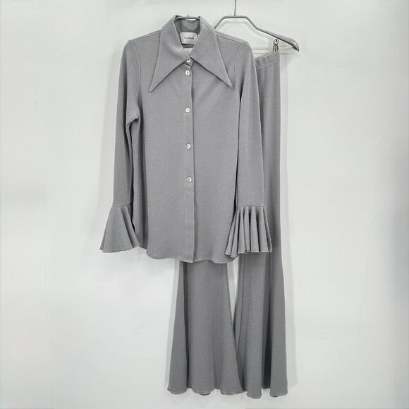 Sleeper Lurex Lounge Suit with Pants in Silver Metallic sz S Small Matching Set - Picture 2 of 16